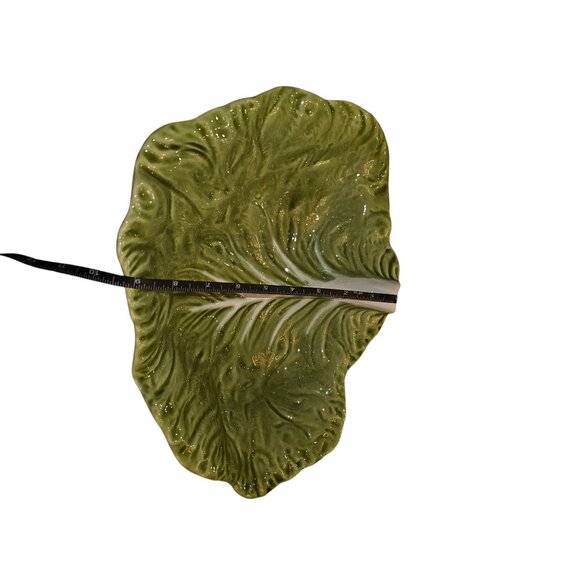 Vintage Cabbage Leaf Ceramic Serving Platter 15" Green Design Retro Dish - Picture 3 of 9